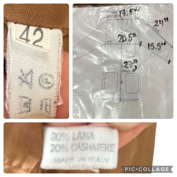 Cashmere Wool Italian Blazer Tan Brown 3 Button Collar 2 Pockets Split Back 42 - Picture 8 of 10